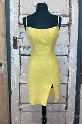 Short Tight Yellow Homecoming Dress,Crystal Beaded Semi Semi Formal Prom Dresses